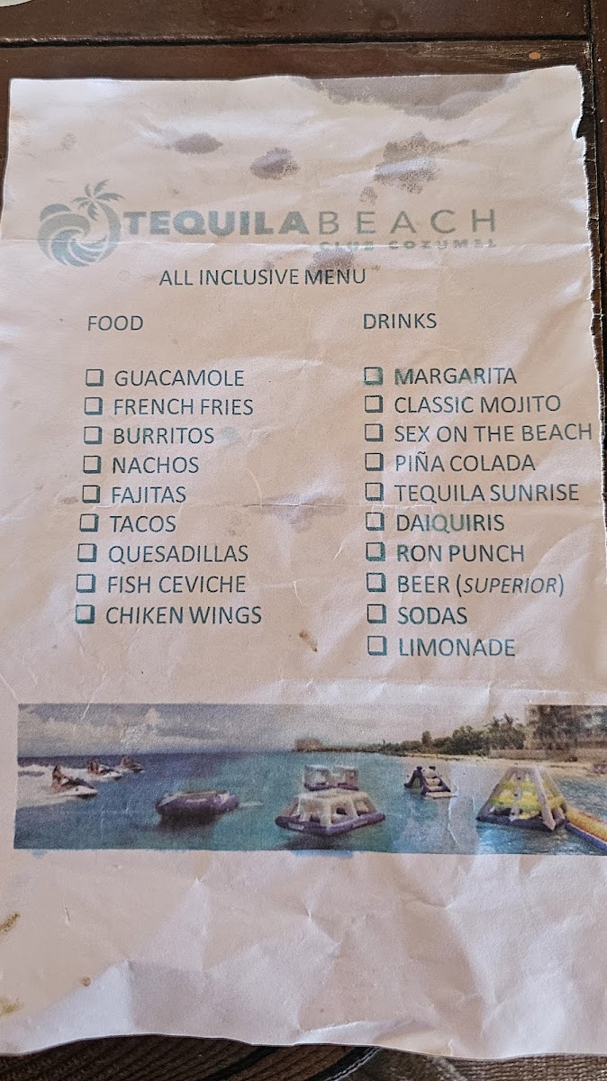 Tequila Beach Club Cozumel Menu - Image 1